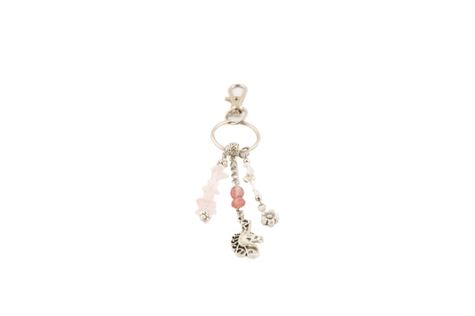 Porte-clés – Quartz rose, quartz strawberry et cristal de roche - Licorne