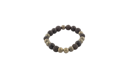 Bracelet – hommes – pierre de lave, pyrite et onyx noir mat
